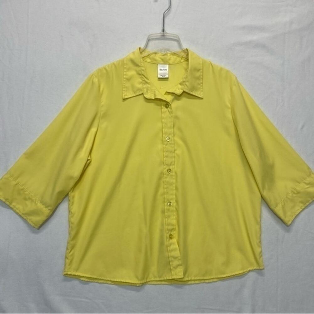 Blair Yellow Button Down Shirt Size XL rayon bright summer top oversized - Picture 7 of 8